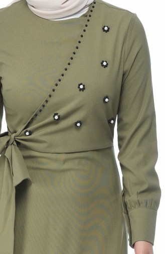Bead Embroidered Dress Khaki 2088-05
