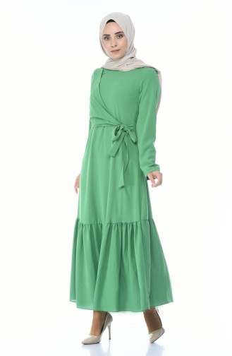 Yandan Bağlamalı Büzgülü Elbise 1240-02 Yeşil