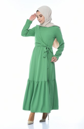 Yandan Bağlamalı Büzgülü Elbise 1240-02 Yeşil 1240-02