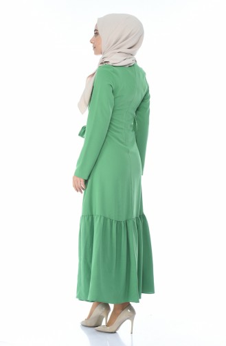 Yandan Bağlamalı Büzgülü Elbise 1240-02 Yeşil