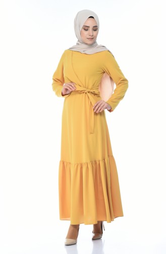 Side Tied Shirred Dress Mustard Color 1240-03