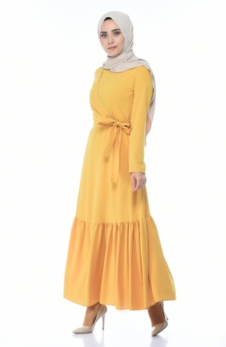 Side Tied Shirred Dress Mustard Color 1240-03