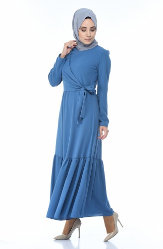 فستان مكسي بربطة جانبية أزرق داكن 1240-04
