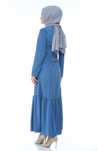 Yandan Bağlamalı Büzgülü Elbise 1240-04 İndigo