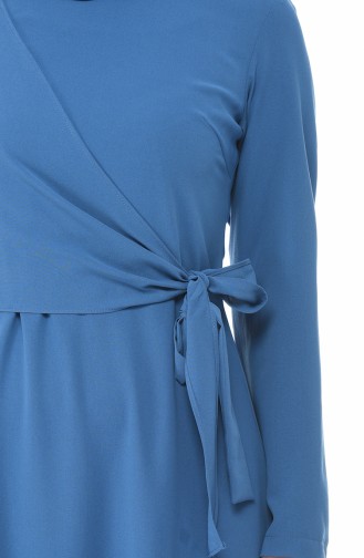 فستان مكسي بربطة جانبية أزرق داكن 1240-04