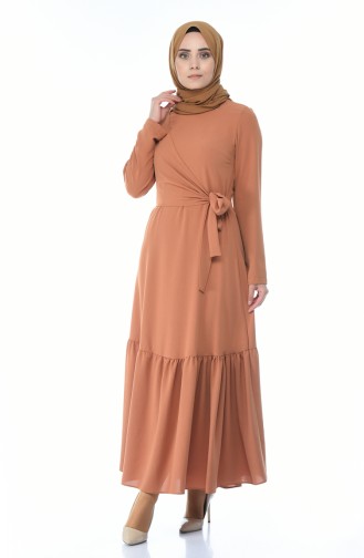 Side Tied Shirred Dress Brown Tobacco 1240-05