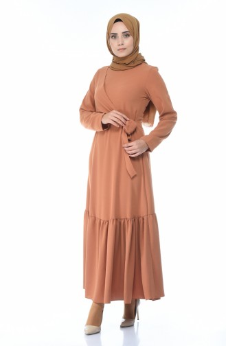 Side Tied Shirred Dress Brown Tobacco 1240-05
