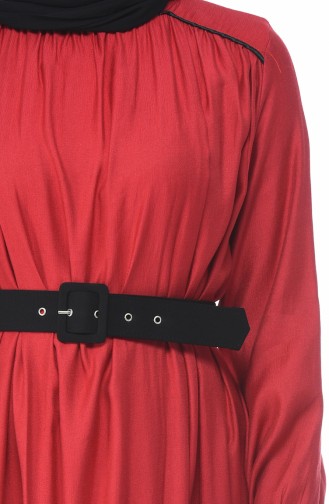 Belted Dress Shirred Claret Red 1366-01