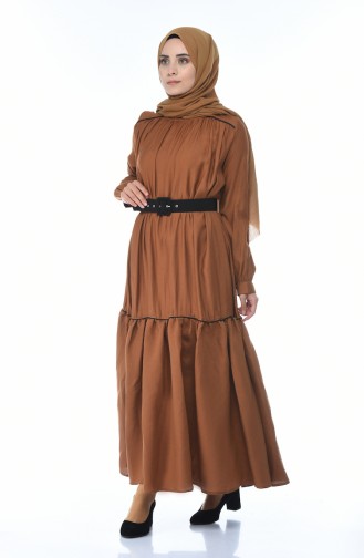 Belted Dress Shirred Brown Tobacco 1366-02