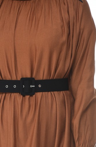 Belted Dress Shirred Brown Tobacco 1366-02