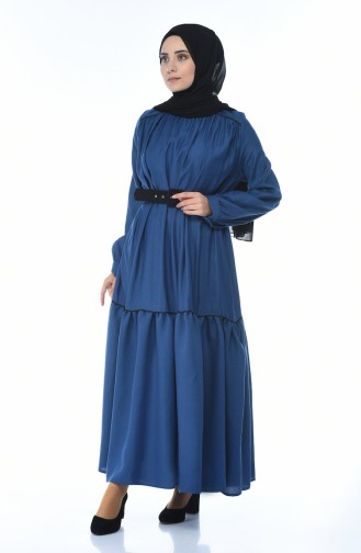 Belted Dress Shirred Indigo 1366-03