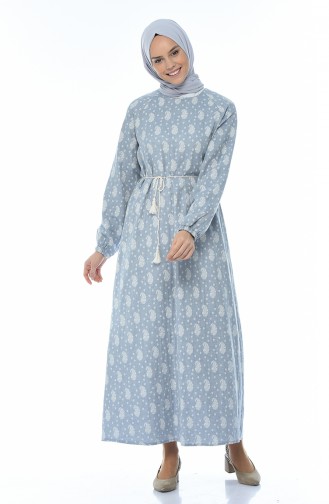 Patterned Cotton Dress Blue 2117-02
