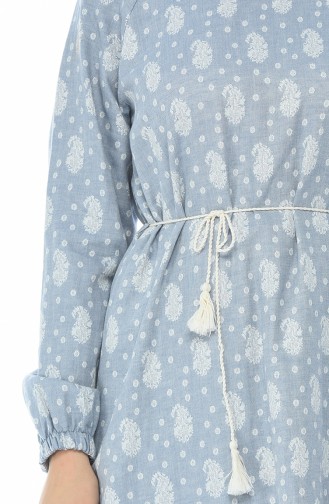 Patterned Cotton Dress Blue 2117-02