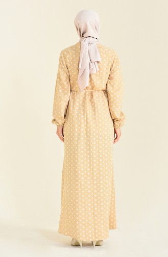 Patterned Cotton Dress Beige 2120-03