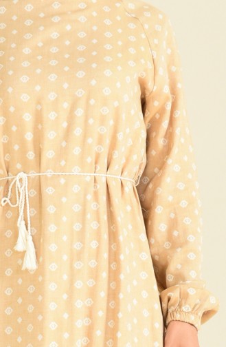 Patterned Cotton Dress Beige 2120-03