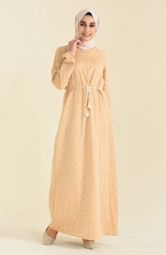 Patterned Cotton Dress Beige 2122-02
