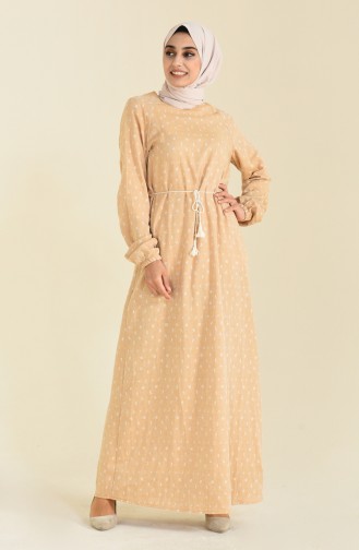 Patterned Cotton Dress Beige 2122-02