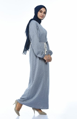 فستان قطني منقوش أزرق 2123-01