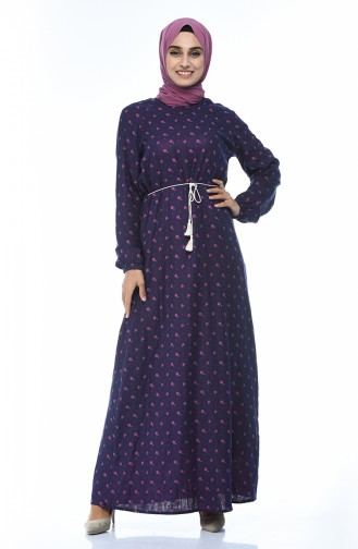 Patterned Cotton Dress Purple 2133-01