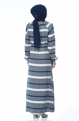 Patterned Cotton Dress Navy Blue 2135-01