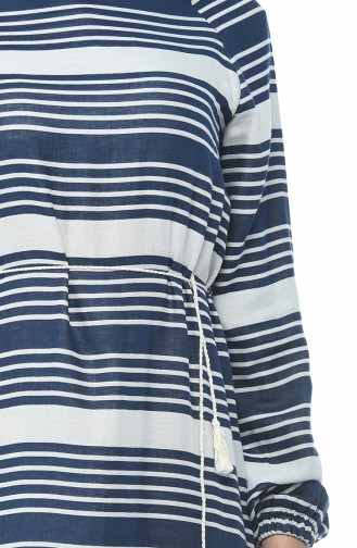Patterned Cotton Dress Navy Blue 2135-01