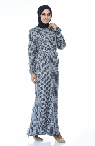 Patterned Cotton Dress Navy Blue 2138-01