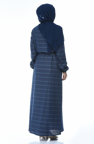 Patterned Cotton Dress Navy Blue 2145-01