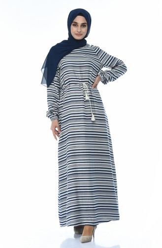 Striped Cotton Dress Navy Blue 2169-01