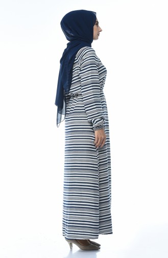 Striped Cotton Dress Navy Blue 2169-01