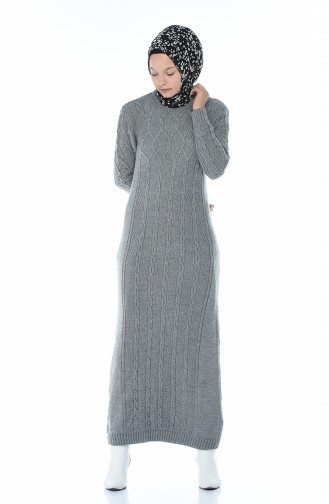 Triko Örgü Desen Elbise 1908-02 Gri