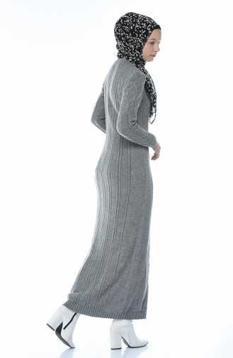 فستان تريكو بنمط حياكة رمادي 1908-02