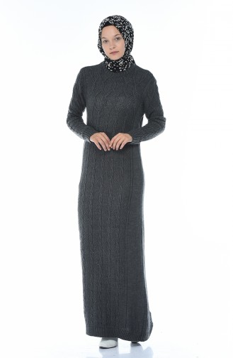 Tricot Knit Pattern Dress Anthracite 1908-03