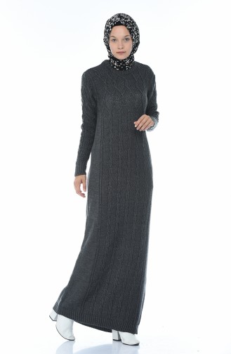 Tricot Knit Pattern Dress Anthracite 1908-03