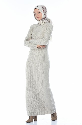 Triko Örgü Desen Elbise 1908-05 Bej