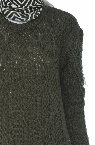 Tricot Knit Pattern Dress Khaki 1908-06