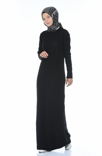 Tricot Knit Pattern Dress Black 1908-07