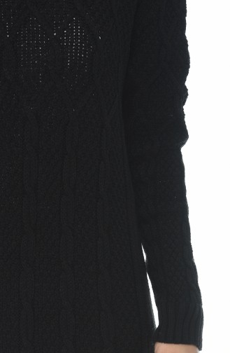 Tricot Knit Pattern Dress Black 1908-07