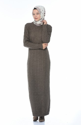 Triko Örgü Desen Elbise 1908-11 Vizon