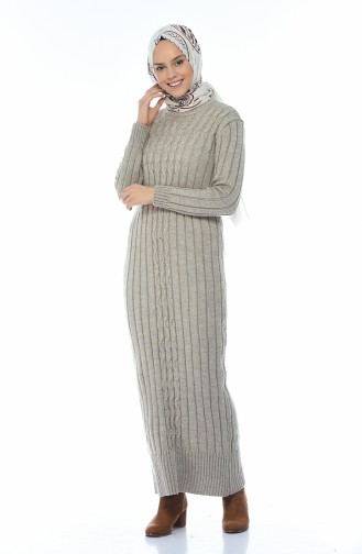 فستان تريكو طويل بني مائل للرمادي 1920-02