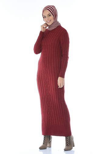 فستان تريكو طويل أحمر كلاريت 1920-06