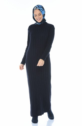 Tricot Long Dress Navy Blue 1920-10