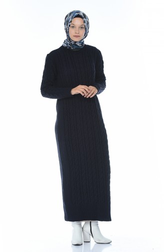 Tricot Knitted Dress Navy Blue 1950-08