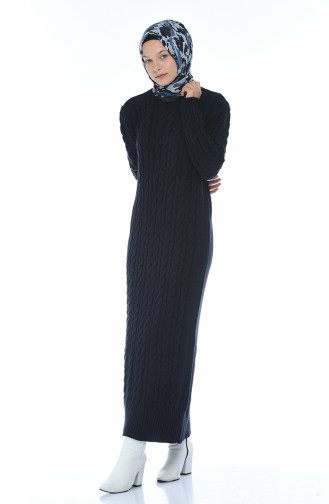 Tricot Knitted Dress Navy Blue 1950-08