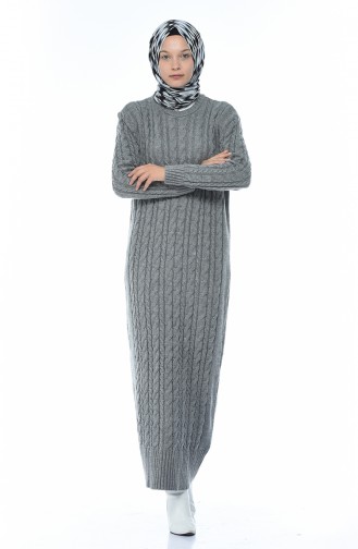 فستان تريكو بنمط حياكة رمادي 1950-09