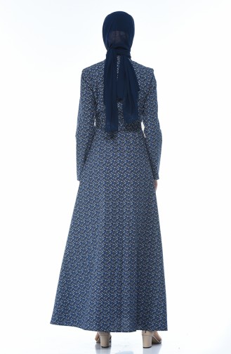 Boydan Düğmeli Pamuklu Elbise 60050-01 Lacivert