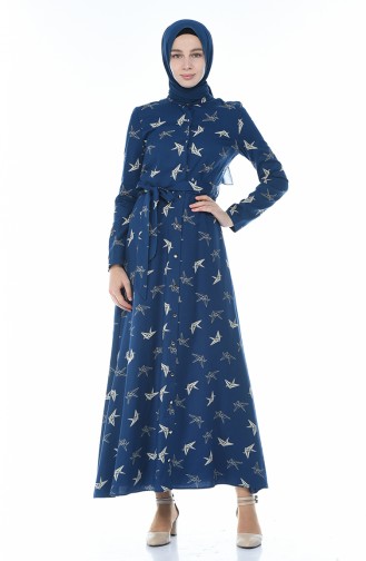 Navy Blue Hijab Dress 60052-01