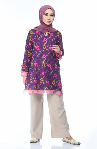 Pamuk Desenli Tunik 65201-03 Mor