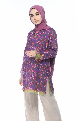 Pamuk Desenli Tunik 65201A-03 Mor