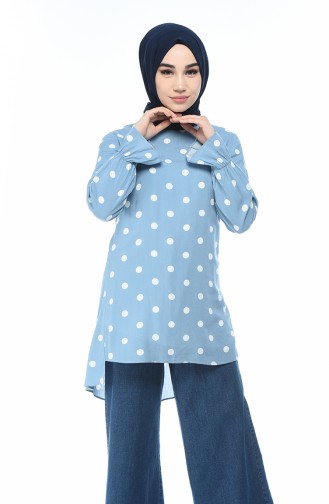 Tunique a Motifs Manches élastique 40014-01 Bleu 40014-01