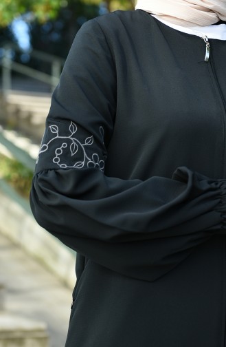 Embroidered Shirred Abaya Black 8016-01